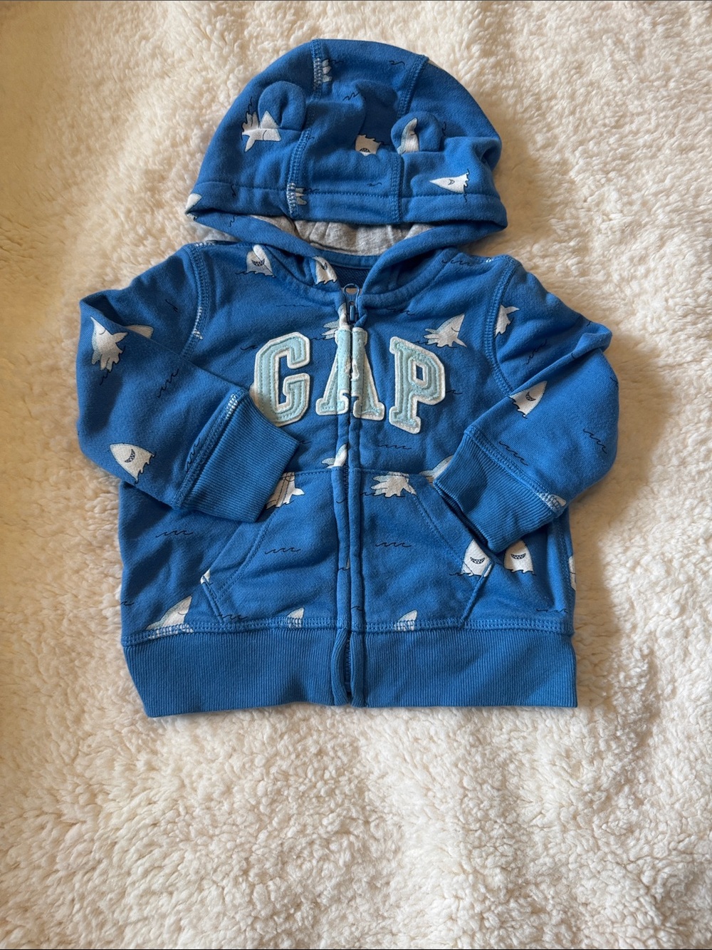 GAP Blue Shark Print Zip-Up Hoodie for Kids
